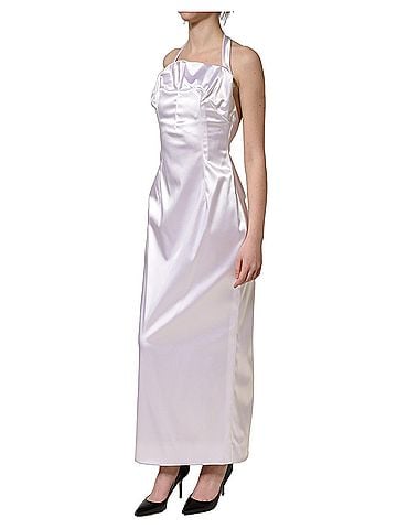 Dolce & Gabbana Basic White Satin Halter Backless Long Gown Women's Dress (view 2)
