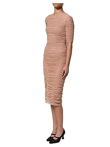 Dolce & Gabbana Basic Beige Cotton Mesh Ruched Sheath Midi Women's Dress (view 2)