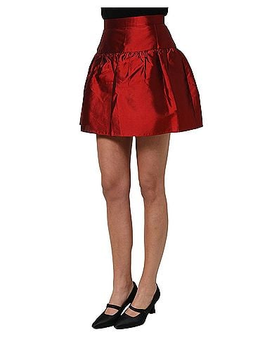 Dolce & Gabbana Basic Red Silk Satin Bubble High Waist Mini Women's Skirt (view 2)