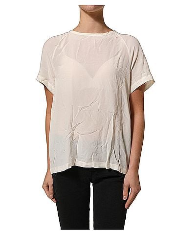 Pinko Off White Silk Sheer Round Neck Short Sleeves Blouse Women's Top (view 1)