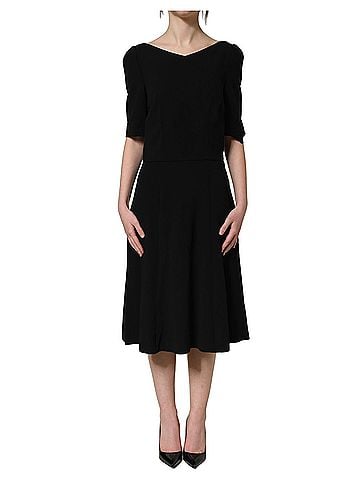 Dolce & Gabbana Basic Black Viscose Short Sleeve A-line Midi Women's Dress (view 1)