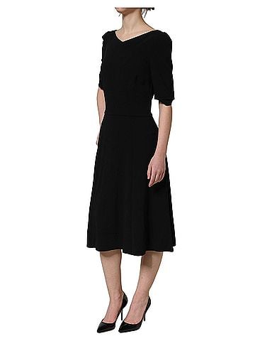 Dolce & Gabbana Basic Black Viscose Short Sleeve A-line Midi Women's Dress (view 2)