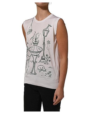 Dolce & Gabbana Basic White Silk Knit Garden Fountain Print Tank Women's Top (view 2)