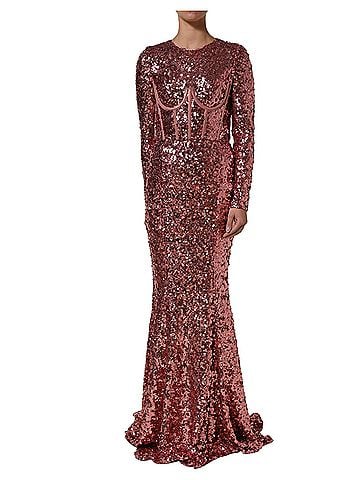 Dolce & Gabbana Basic Pink Long Sequined Corset Detailing Gown Women's Dress (view 1)