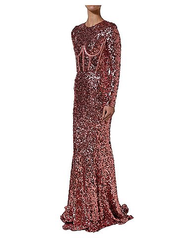 Dolce & Gabbana Basic Pink Long Sequined Corset Detailing Gown Women's Dress (view 2)