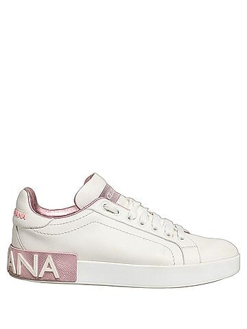 Dolce & Gabbana Basic White Pink Leather Low Top Sneakers Women's Shoes (view 1)