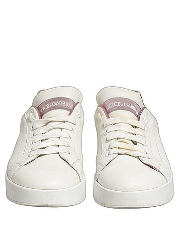 Dolce & Gabbana Basic White Pink Leather Low Top Sneakers Women's Shoes (view 2)