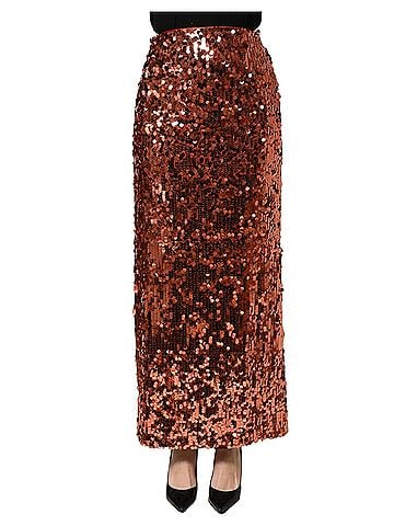 Dolce & Gabbana Basic Bronze Sequin HighWaist PencilCut Midi Women's Skirt (view 1)