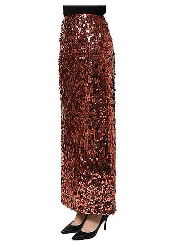 Dolce & Gabbana Basic Bronze Sequin HighWaist PencilCut Midi Women's Skirt (view 2)