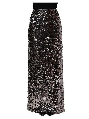 Dolce & Gabbana Basic Brown Sequinned Embellished Pencil Cut Women's Skirt (view 1)