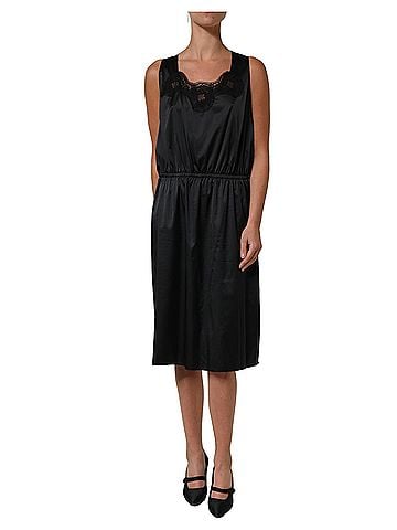 Dolce & Gabbana Basic Black Polyester LaceTrim Sheath Midi Women's Dress (view 1)