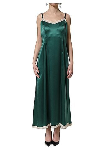 Dolce & Gabbana Basic Green Satin Lace Trim Sleeveless Maxi Women's Dress (view 1)