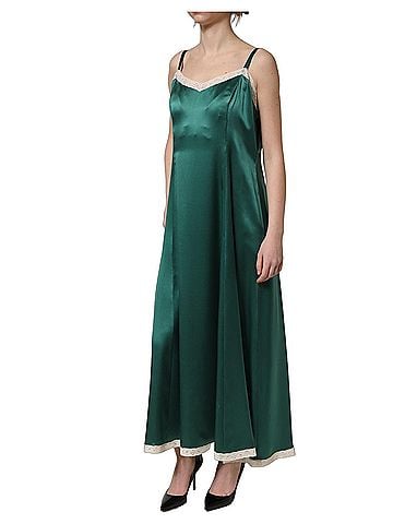 Dolce & Gabbana Basic Green Satin Lace Trim Sleeveless Maxi Women's Dress (view 2)