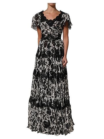 Dolce & Gabbana Basic Black Silk Floral Lace Ricamo Ball Maxi Women's Dress (view 1)