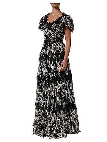 Dolce & Gabbana Basic Black Silk Floral Lace Ricamo Ball Maxi Women's Dress (view 2)
