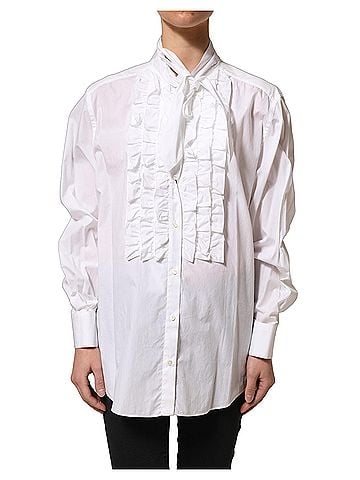 Dolce & Gabbana Basic White Ruffled Bib Long Sleeves Blouse Women's Top (view 1)