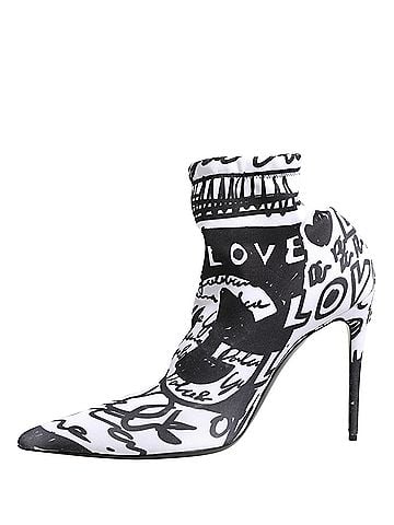 Dolce & Gabbana Basic White Graffiti Stretch Ankle Boots Women's Shoes (view 2)