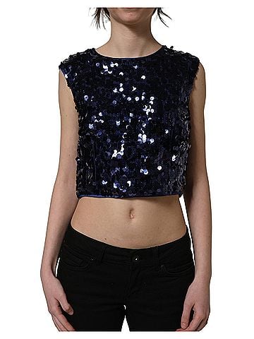 Dolce & Gabbana Basic Blue Sequined Sleeveless Cropped Tank Women's Top (view 1)