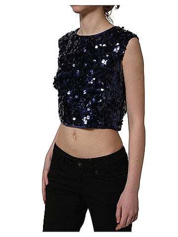Dolce & Gabbana Basic Blue Sequined Sleeveless Cropped Tank Women's Top (view 2)