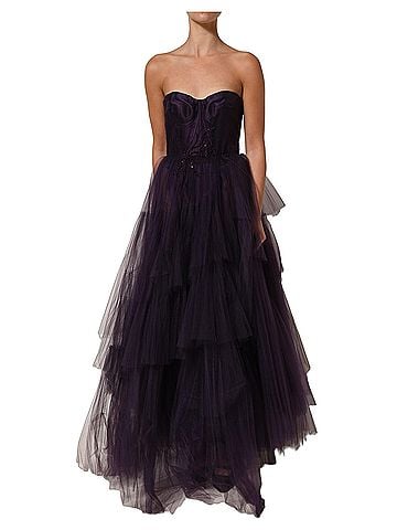 Dolce & Gabbana Basic Purple Tiered Tulle Silk Long Gown Women's Dress (view 1)