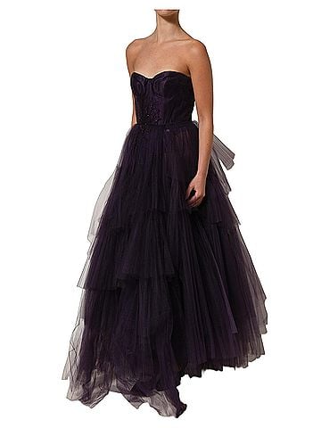 Dolce & Gabbana Basic Purple Tiered Tulle Silk Long Gown Women's Dress (view 2)