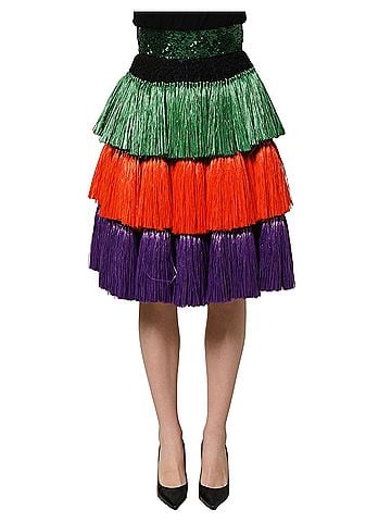 Dolce & Gabbana Basic Multicolor Fringed High Waist Knee Length Women's Skirt (view 1)