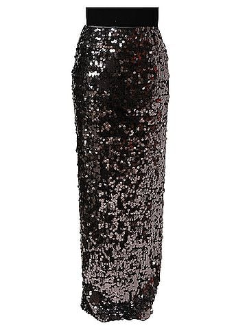 Dolce & Gabbana Basic Brown Sequinned Embellished PencilCut Women's Skirt (view 1)