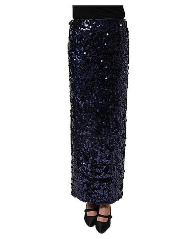 Dolce & Gabbana Basic Blue Sequin High Waist PencilCut Midi Women's Skirt (view 1)