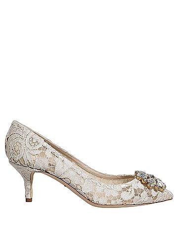 Dolce & Gabbana Basic White Taormina Lace Crystal Pumps Women's Shoes (view 1)