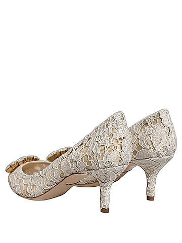 Dolce & Gabbana Basic White Taormina Lace Crystal Pumps Women's Shoes (view 2)