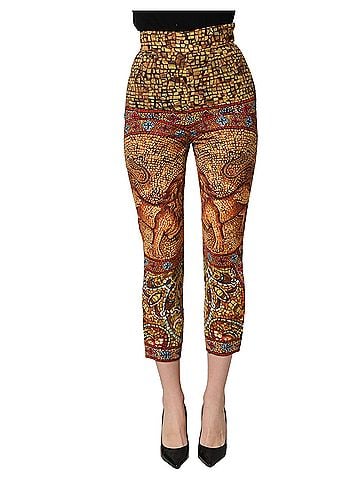 Dolce & Gabbana Basic Multicolor Mosaic Print Crepe Cropped Trouser Women's Pants (view 1)