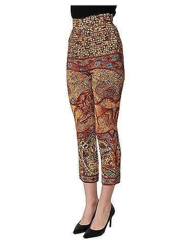 Dolce & Gabbana Basic Multicolor Mosaic Print Crepe Cropped Trouser Women's Pants (view 2)