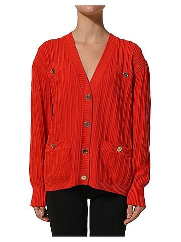 Céline Red Wool Knit ButtonEmbellished Cardigan Women's Sweater (view 1)