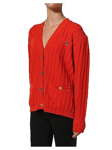 Céline Red Wool Knit ButtonEmbellished Cardigan Women's Sweater (view 2)