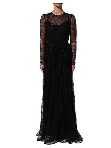 Dolce & Gabbana Basic Black Mesh Lace Long Sleeved Maxi Gown Women's Dress (view 1)