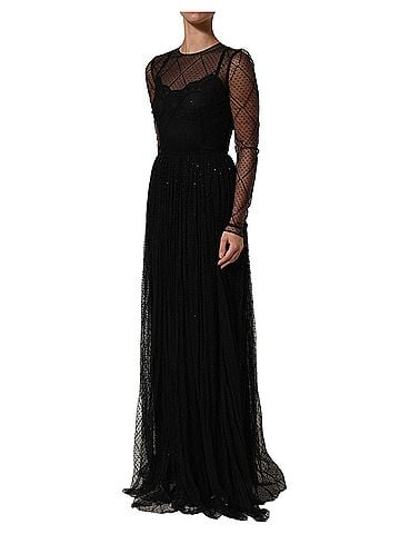 Dolce & Gabbana Basic Black Mesh Lace Long Sleeved Maxi Gown Women's Dress (view 2)