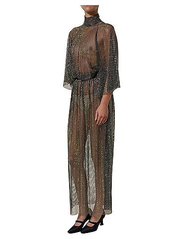 Dolce & Gabbana Basic Black Rhinestone Mesh Turtleneck Maxi Women's Dress (view 2)