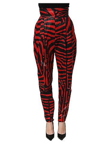Dolce & Gabbana Basic Red Black Zebra Print Cotton HighWaist Women's Pants (view 1)