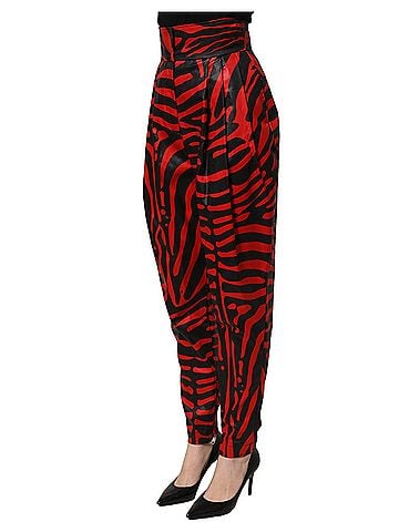 Dolce & Gabbana Basic Red Black Zebra Print Cotton HighWaist Women's Pants (view 2)