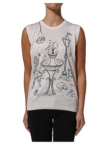Dolce & Gabbana Basic White Silk Knit Garden Fountain Print Tank Women's Top (view 1)