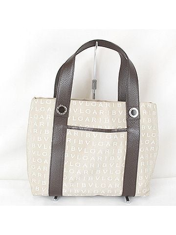 Bvlgari BVLGARI Bulgari Mania Handbag, Canvas, Beige, Women's (view 1)