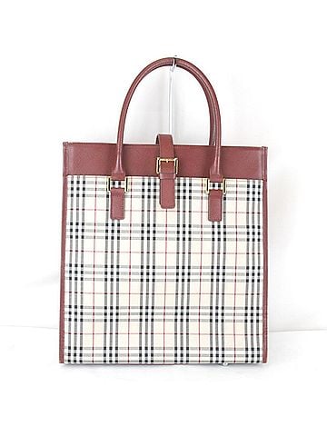 Burberry BURBERRY Nova Check Tote Bag, Canvas/Leather, Red, Women's (view 1)