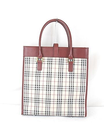 Burberry BURBERRY Nova Check Tote Bag, Canvas/Leather, Red, Women's (view 2)