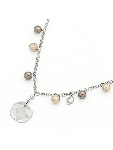 Christian Dior Christian Dior Dior Necklace D21968 Clear Crystal Brown Faux Pearl Metal Rose Choker for Women DIOR (view 1)