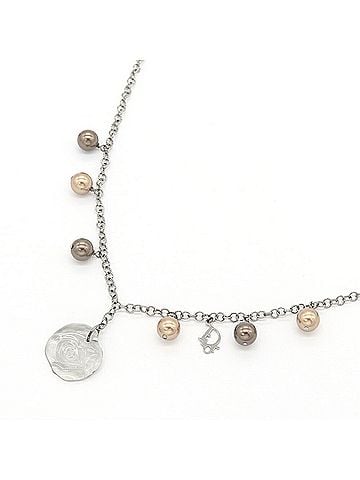 Christian Dior Christian Dior Dior Necklace D21968 Clear Crystal Brown Faux Pearl Metal Rose Choker for Women DIOR (view 1)