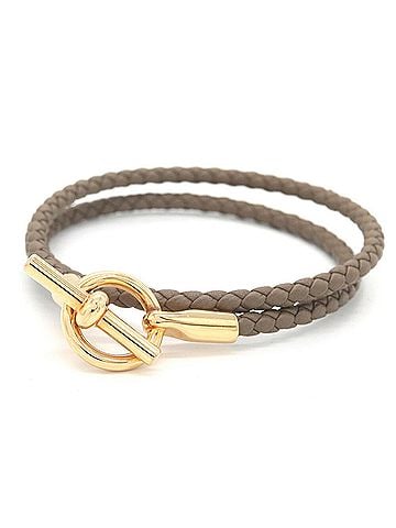 Hermès Hermes Glenan Double Tour Bracelet H071689F Etoupe Veau Swift Metal Bangle Layer Women's HERMES (view 1)