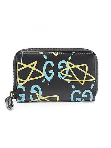Gucci Gucci Ghost business card holder/card case/wallet/coin purse/purse, leather, women's, black, blue, yellow, 448465 (view 1)