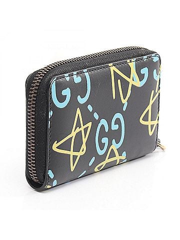 Gucci Gucci Ghost business card holder/card case/wallet/coin purse/purse, leather, women's, black, blue, yellow, 448465 (view 2)