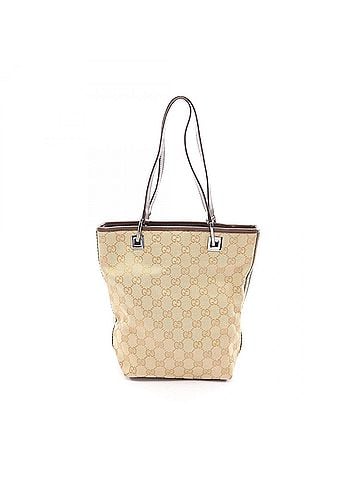 Gucci Gucci GG Canvas Tote Bag Handbag, and Leather, Women's, Beige/Brown, 31244 (view 1)