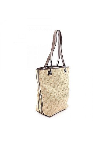 Gucci Gucci GG Canvas Tote Bag Handbag, and Leather, Women's, Beige/Brown, 31244 (view 2)